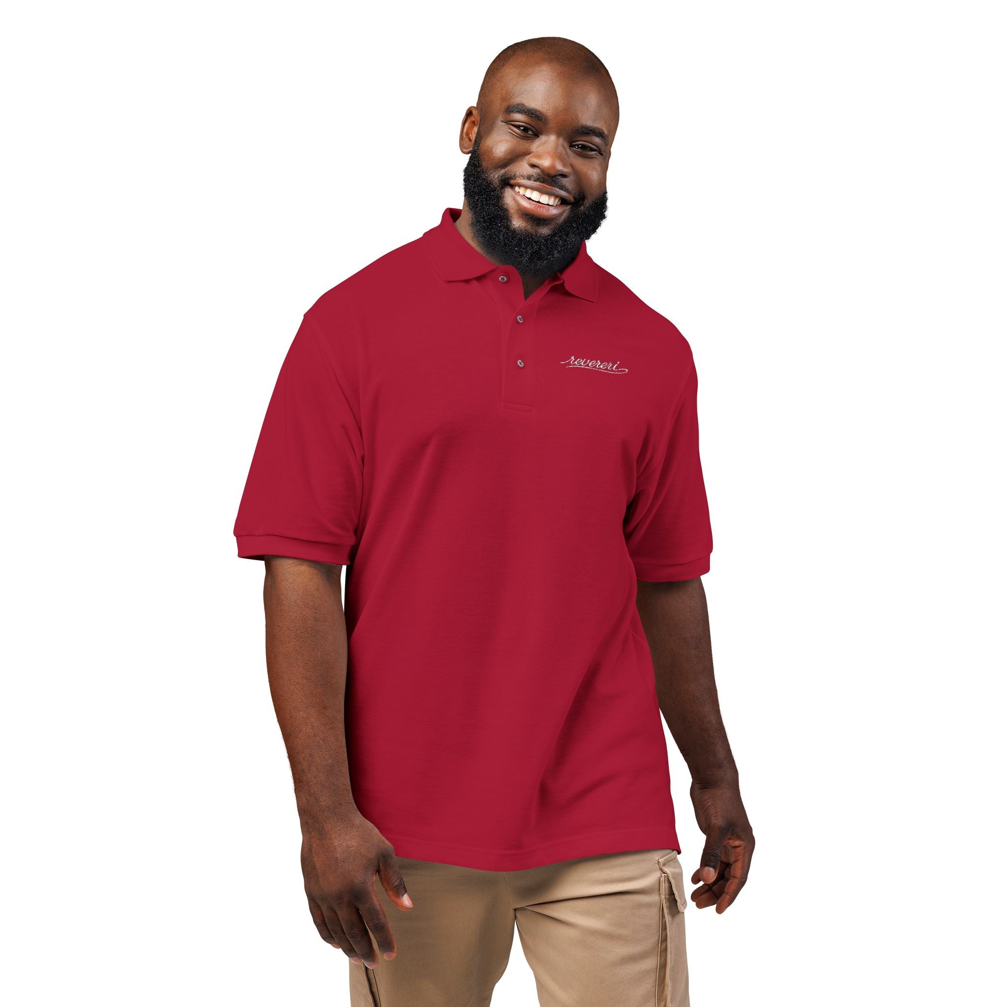 White Font Embroidered Revereri Lightweight Sport Polo