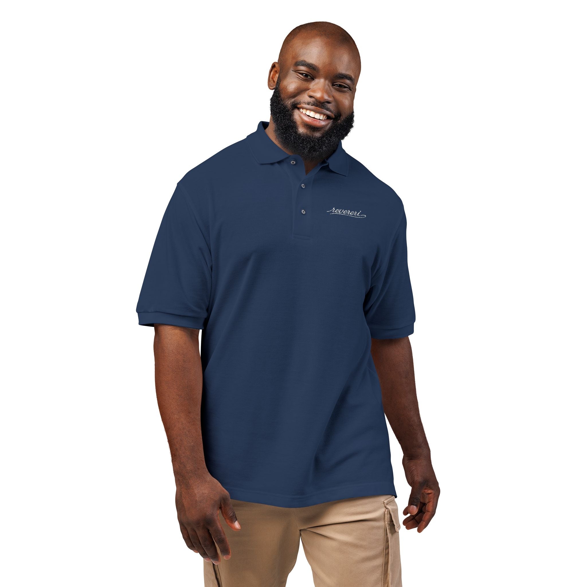 White Font Embroidered Revereri Lightweight Sport Polo