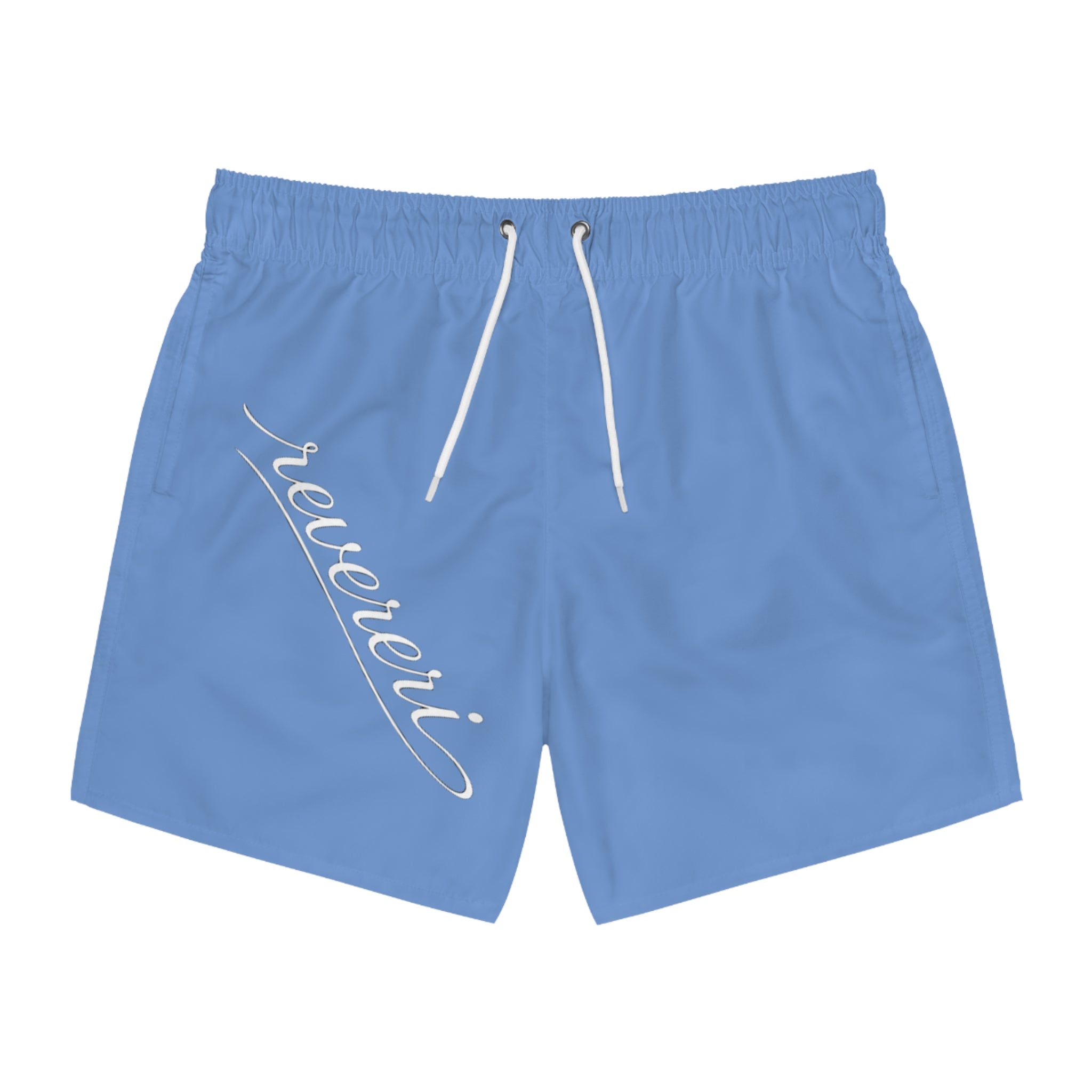 Blue White Font Revereri Beach Trunks