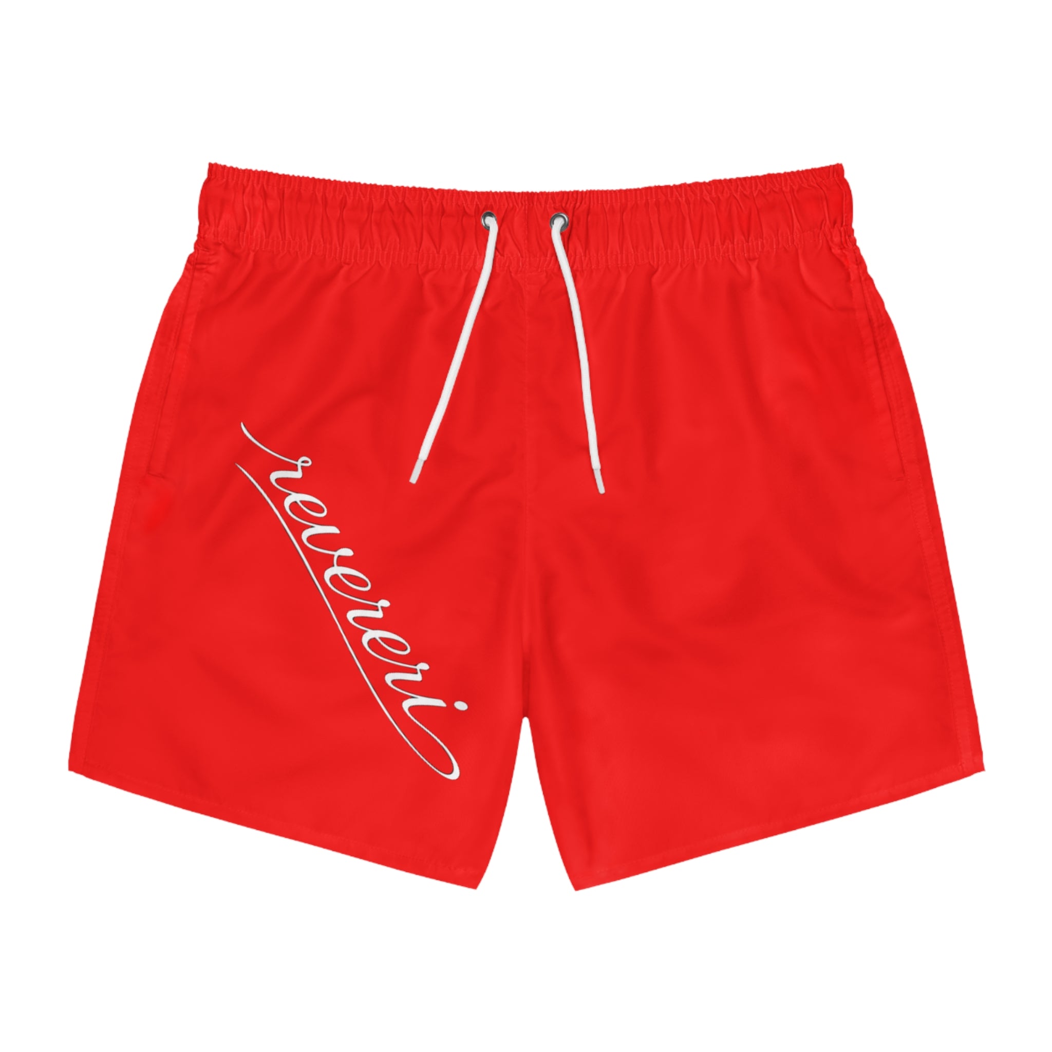Red White Font Revereri Beach Trunks