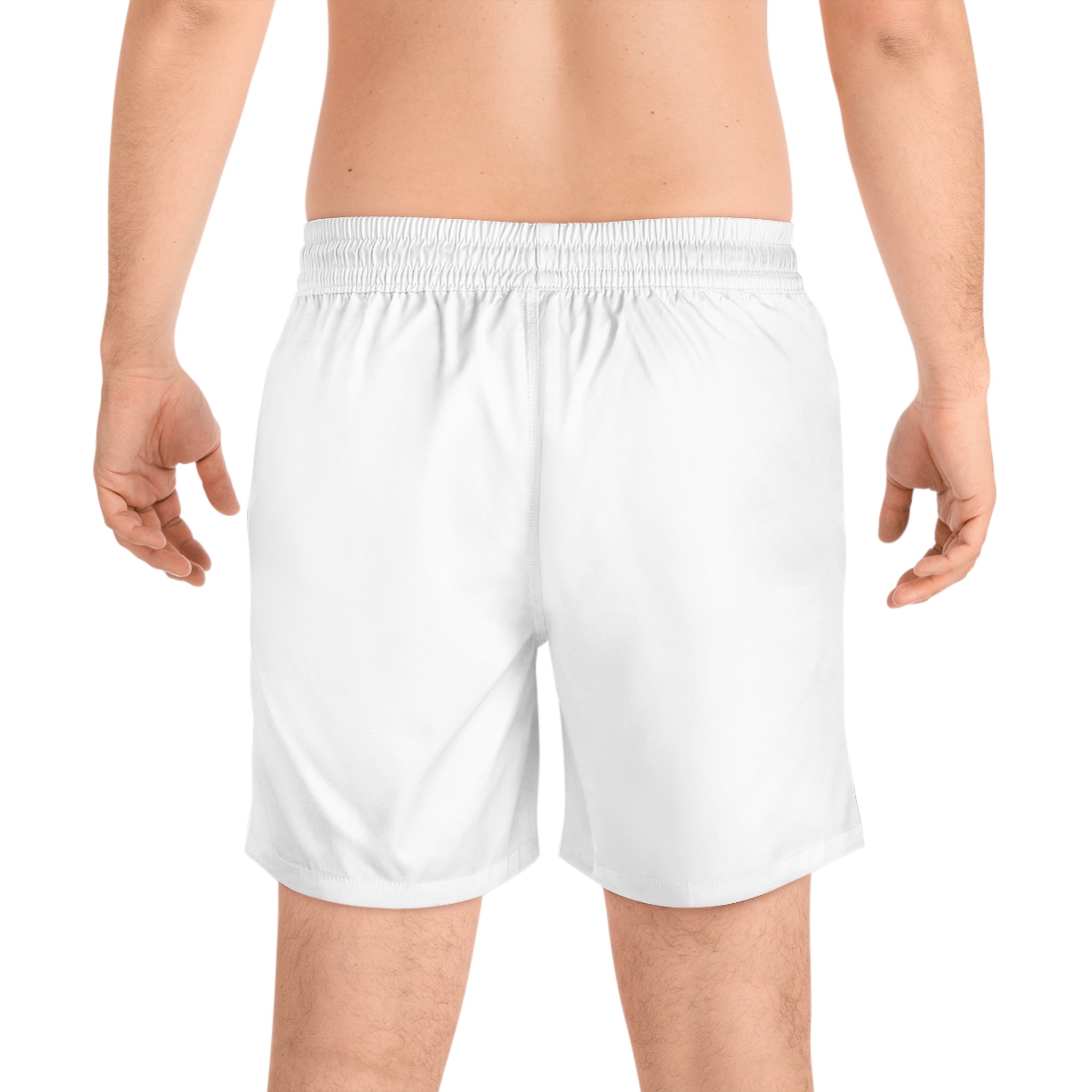 White Black Font Revereri Mid-Length Beach Trunks