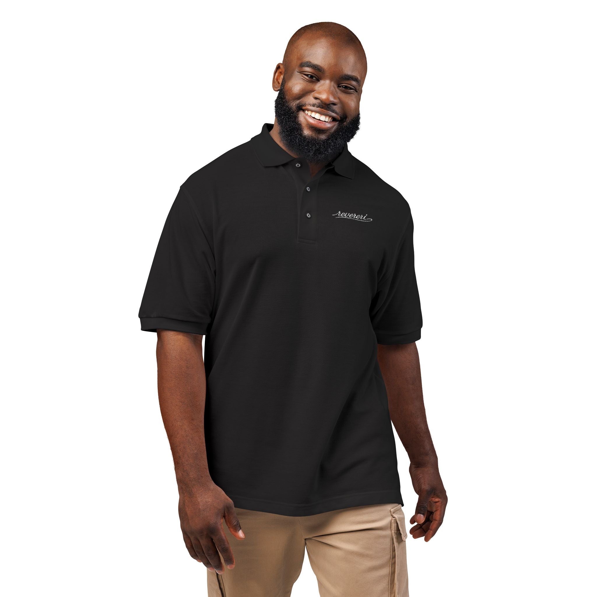 White Font Embroidered Revereri Lightweight Sport Polo