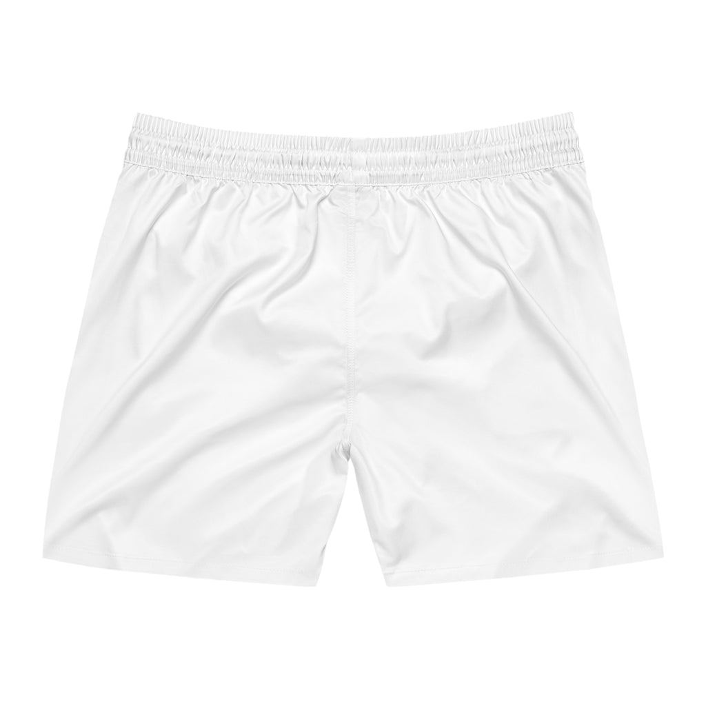 White Black Font Revereri Mid-Length Beach Trunks